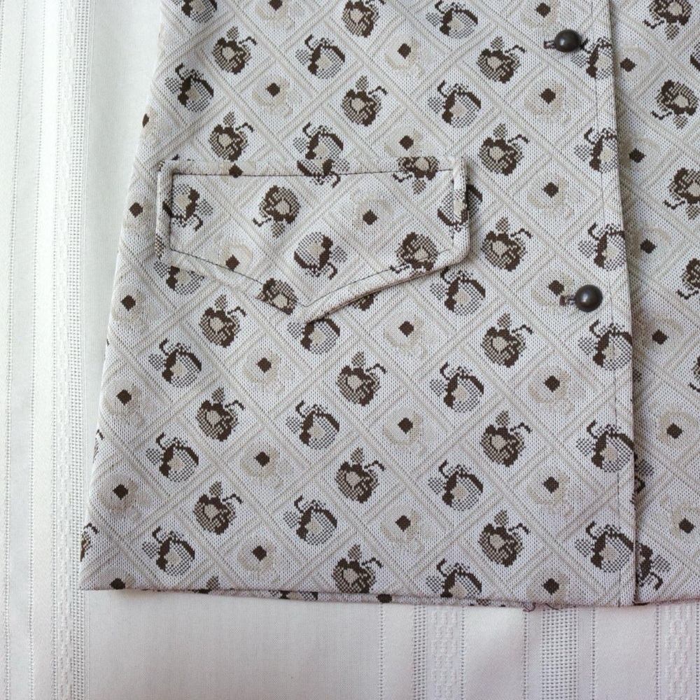 Brown Apple Patterned Sleeveless Button Down Tuni… - image 5